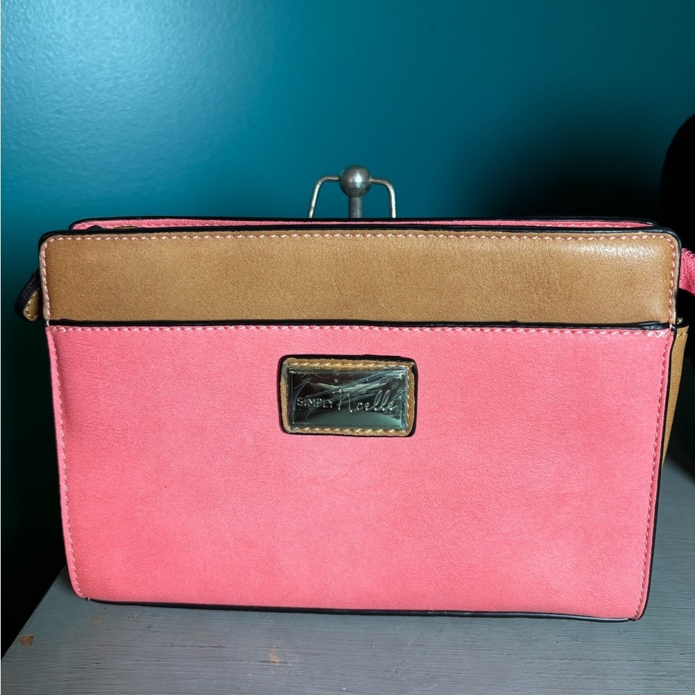 Simply Noelle Pink and Tan Clutch Crossbody with Sleek Design and Color Blocking
